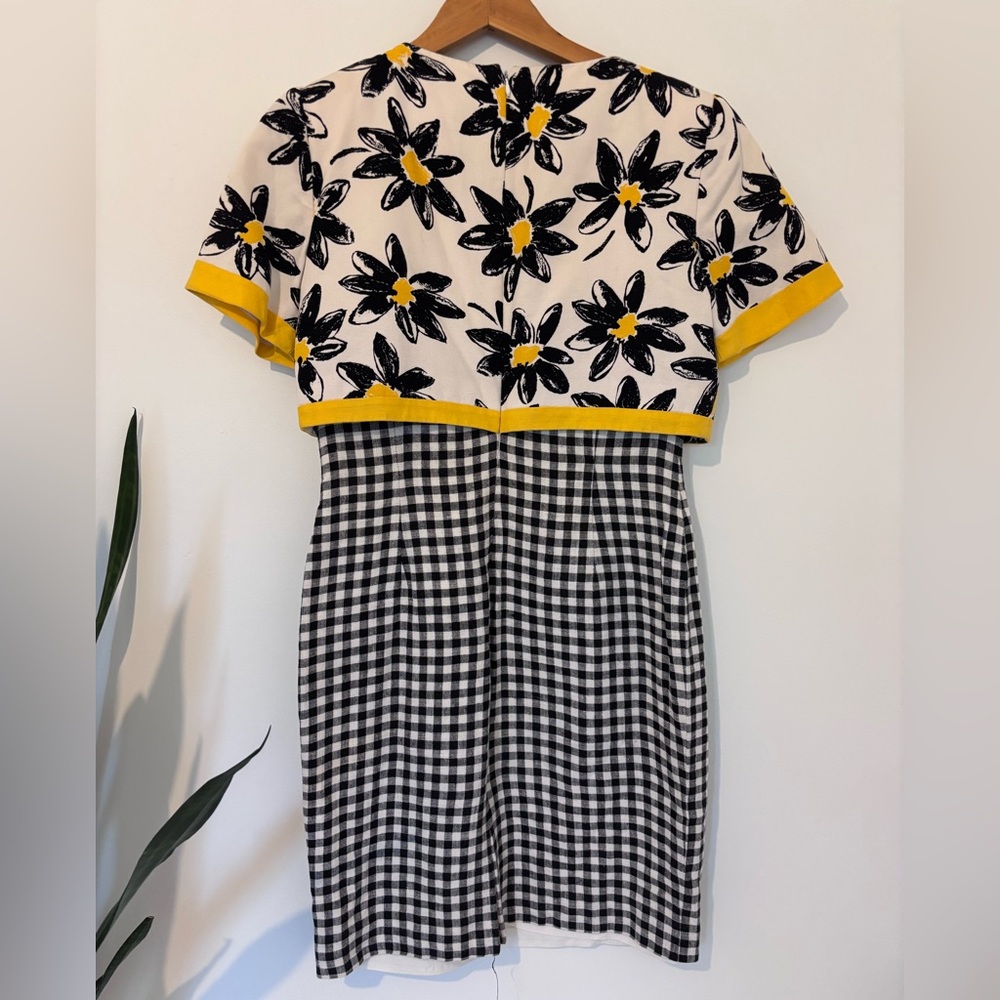 Vintage 60s Mod Daisy Gingham Dress Yellow Trim Size 6 Retro Shift - Picture 4 of 6